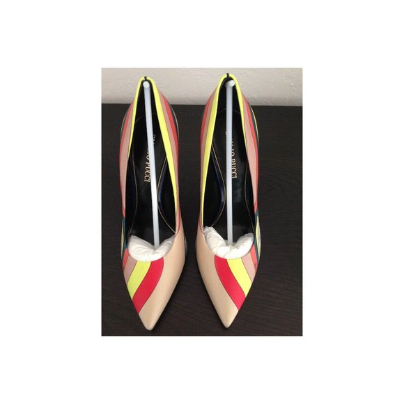 Auth NIB Pucci striped swirl print beige yellow orange pumps box bag EU 37 US 7 - Picture 4 of 8
